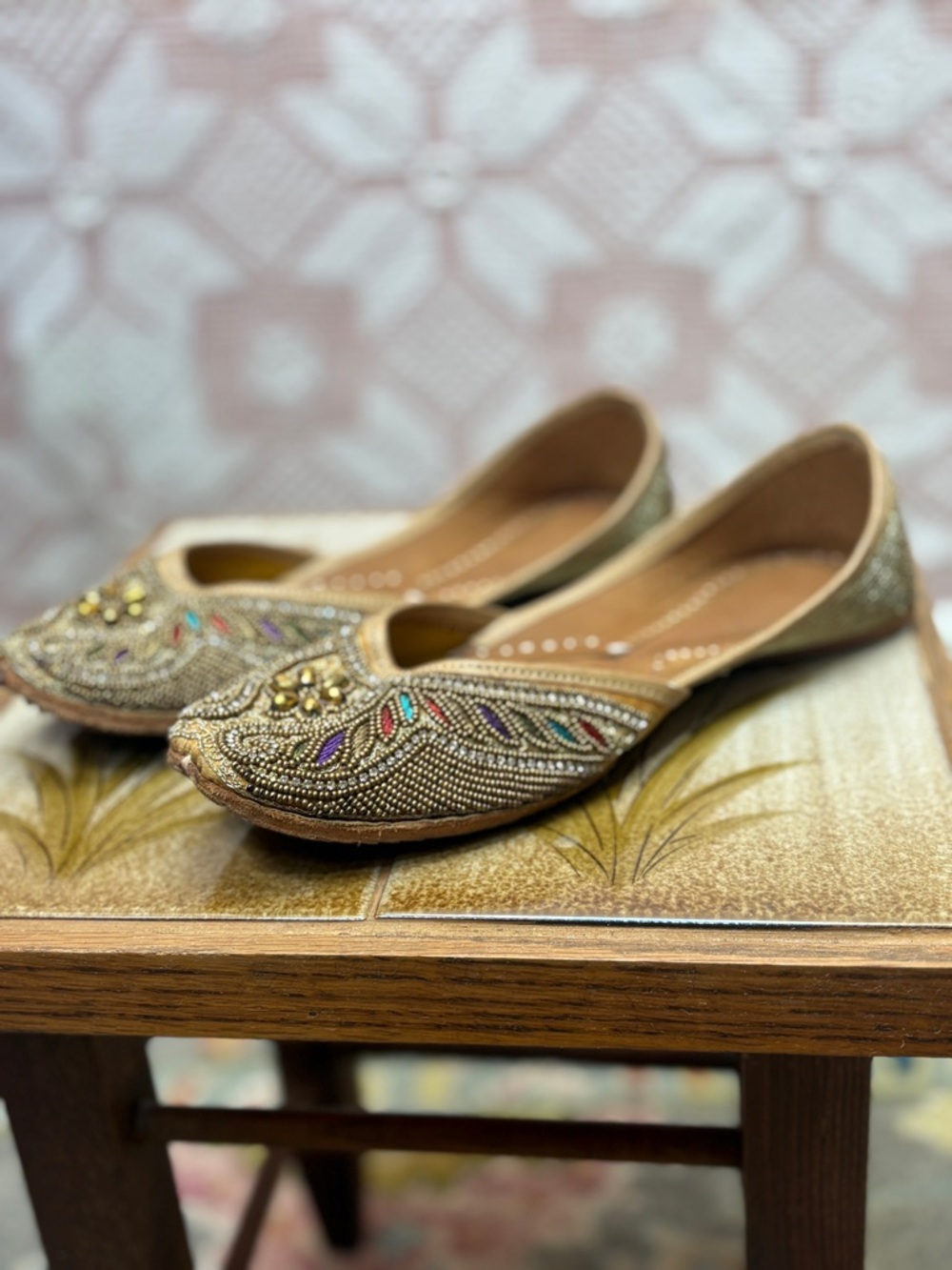Embellished Juttis | Beaded Leather Mules | Sz 8–8.5